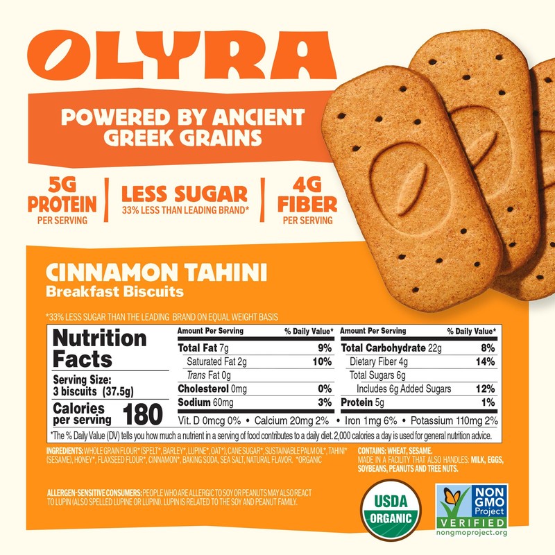 Olyra Breakfast Biscuits Cinnamon Tahini, Kids Healthy Snacks, Low Sugar,
