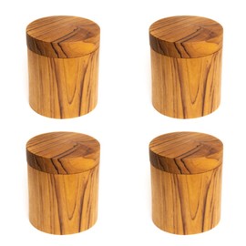 Rainforest Bowls Set of 4 Regular Round Javanese Teak Wood Spice Jars w/Lid - Perfect for Storing Salt, Herbs & Spices, Ultra-Durable- Premium Wooden Jars Handcrafted by Indonesian Artisans