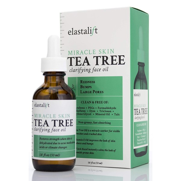 Elastalift Tea Tree Oil Facial Spot Treatment W/Witch Hazel Clarifying Tea Tree Oil For Face Helps Target Redness, Acne, Bumps, Dry Itchy Skin, & Large Pores. Non-Irritating Formula, 1.8 Fl Oz