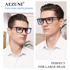 AEZUNI Extra Large Reading Glasses 400 Oversized Square Men Readers 1.0 1.25 1.5 1.75 2.0 2.25 2.5 2.75 3.0 3.5 4.0 5.0 6.0 (Blue)