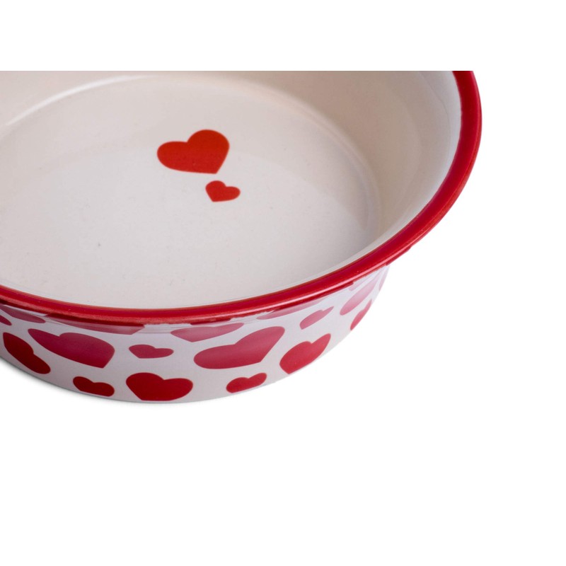 Petface Red Hearts Flared Ceramic Bowl for Cats