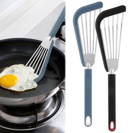 Fish Spatula Turner Set of 2, Stainless Steel Slotted Spatulas Fish Spatulas with Silicone Edge for Nonstick Cookware, Flexible Kitchen Cooking Spatula Flipper for Fish, Egg, Pancake