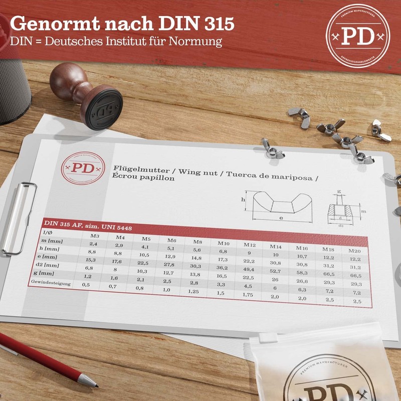 PD® Wing Nuts M8 (DIN 315) | High-Quality A2 V2A