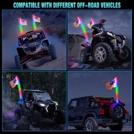 Uemicip 2PCS 2FT COB UTV Whip Lights,2024 New Upgrade Superbright LED Whip Lights,RGB Chasing Lights Whip Lights for Side by Side, Lighted Whip fit for UTV ATV RZR SXS Can-Am Polaris