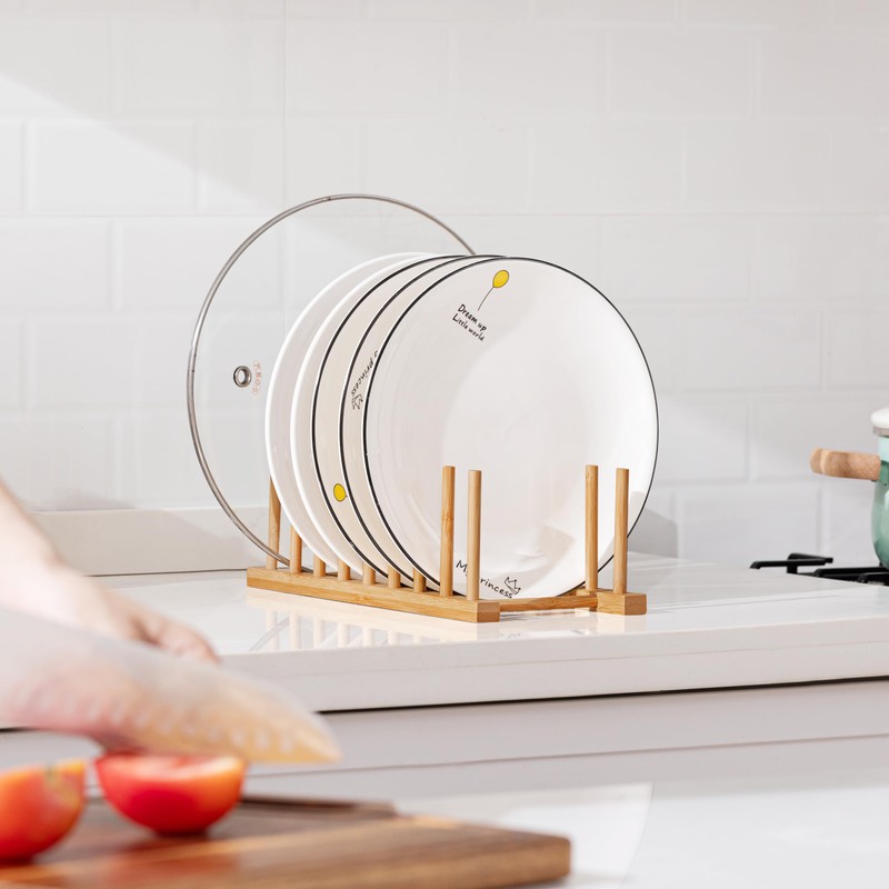 HBlife Heighten and Widen Bamboo Dish Drying Rack Plate Bowl