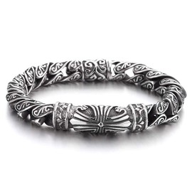 COOLSTEELANDBEYOND 8.7 Inches Retro Style Tribal, Mens Steel Cross Charm Vintage Link Chain Bracelet Spring Clasp