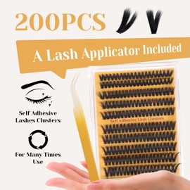 Sikkis Self Adhesive Eyelashes Clusters 200PCS Press On Lashes Clusters Kit Reusable Pre Glued Lashes, Mix 10-16mm Individual Lash Extension Kit with Lash Tweezers for Beginners