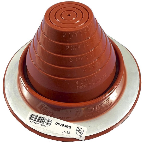 Dektite #3 Red Silicone Metal Roof Pipe Flashing, High Temp, Round Base, Pipe OD 1/4" - 5"