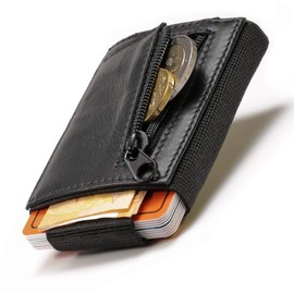 Fa.Volmer ® Vista Men's Card Wallet in Genuine Leather | Coin Compartment with Zip / Press Stud | Colour: Black | Model Series, black, Minimalist