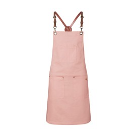 Karlowsky Bib Apron 2-in-1 Urban X-Style Reversible Apron 68 x 80 cm Leather Carrier Unisex 100% Cotton - Nougat / Pink