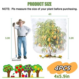 4PCS Bird Netting for Blueberry Bushes 4x5.9FT,Fruit Trees Mesh Bag with Drawstring Garden Insect Nettings Pest Barrier Netting Plant Row Cover White Mosquito Net for Fruit/Flower/Herb/Vegetables