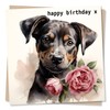 Beautiful Puppy and Rose Birthday Card - Happy Birthday x