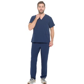 Dagacci - Conjunto unisex de uniforme médico elástico en 4 direcciones, Elástico en 4 direcciones, azul marino, X-Large