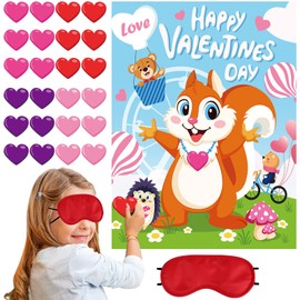 HOWAF Valentine’s Day Pin Game,Pin The Heart on The Fox, Valentine’s Day Party Games with 24pcs Heart Stickers for Valentines Activity School Classroom Family Party Game Supplies