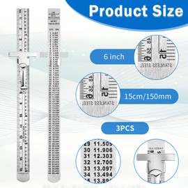 6 Pcs Pocket Ruler with Detachable Clips Stainless Steel Metal 6 inch Ruler, Slide Scale Dual Measurement Precision Rulers for School Office Engineering