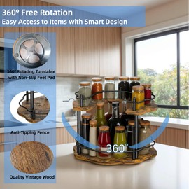 2-Tier Wooden Lazy Susan Turntable Organizer for Cabinet, Table Top, Kitchen, Pantry, Bathroom, Vanity Countertop, Rotating Wood Lazy Susans Rack for Spice, Seasoning Storage Organization(Petal)