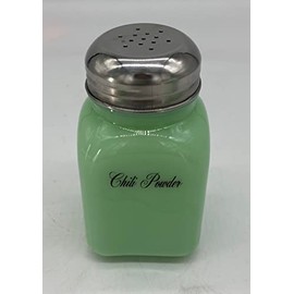 Spice Jar - Square Stove Top Shaker - Rosso Exclusive - Jadeite w/Script Letters - American Made - Mosser Glass USA (Chili Powder)