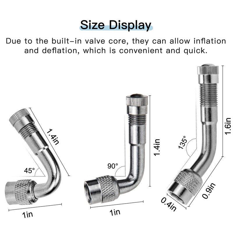 6-Pack Valve Stem Extenders, Mellbree 45 Degree 90 Degree 135