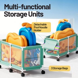 Jotesnew 280 Gallon 69" L Extra Large Swimming Pool Storage Bin, Pool Noodles Holder, Toys, Floats, Balls and Floats Equipment Mesh Rolling Storage Organizer Bin, 69" Lx32 Wx35 H