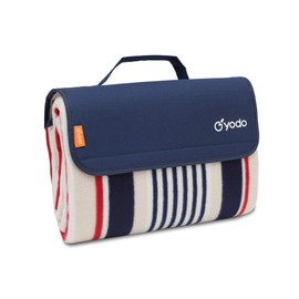 BRUBAKER Fleece Picnic Blanket with Waterproof Backing Blue White Red 60 x 53 Inches