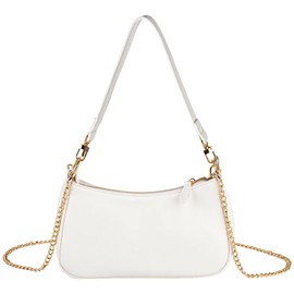 SSKHE Clutch Handbag with Chain, PU Leather Shoulder Bag for Women, Small Shoulder Bag with Zip, White, Black, One Size