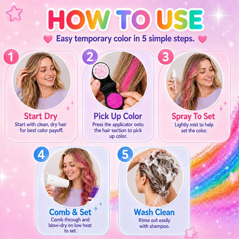 12 Colours Hair Chalk Set, Rainbow Colours, Washable Hair Chalk