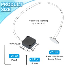 PATIKIL 3,3 ft ausziehbares Fernbedienungskabel, 2er-Pack Sicherheitskabel mit Doppelseitigem Klebeband & Schraube für TV-Fernbedienung Gaming-Controller, Schwarz (Runder Eisenkappe)