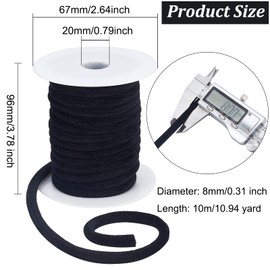 OLYCRAFT Cordón redondo de terciopelo suave de 8 mm, cordón de terciopelo negro, cinta de terciopelo, cinta de terciopelo para manualidades, cordón con carrete para decoraciones de Navidad, fabricación de joyas, accesorios de costura