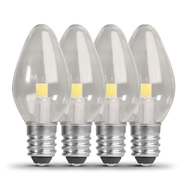 Feit Electric BP7C7/850/LED/4 0.6W 7W Equivalent 30 Lumen Candelabra Base LED C7 Night Light Bulb, 2.1" H x 0.9" D, 5000K (Daylight), 4 Piece