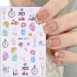 4 Sheets Christmas Nail Stickers for Nail Art,3D Self-Adhesive New Year Nail Art Stickers Cute Cartoon Cow Fireworks Clock Nail Supplies Winter Xmas Nail Decals for Women Girls Manicure Decoration