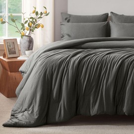 Voguease Queen Comforter Set, Comforters Queen Size Luxury Ultra-Soft Jersey Knit Bedding Sets, Dark Grey Lightweight Down Alternative Bed Comforte Queen for All Season, 3 Piece Bedding Setrey