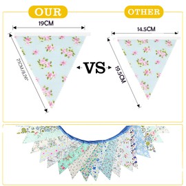 G2PLUS 12 m Fabric Bunting Garland, Blue Bunting with 42 Pieces, Large, Colourful Bunting for Wedding, Birthday, Party