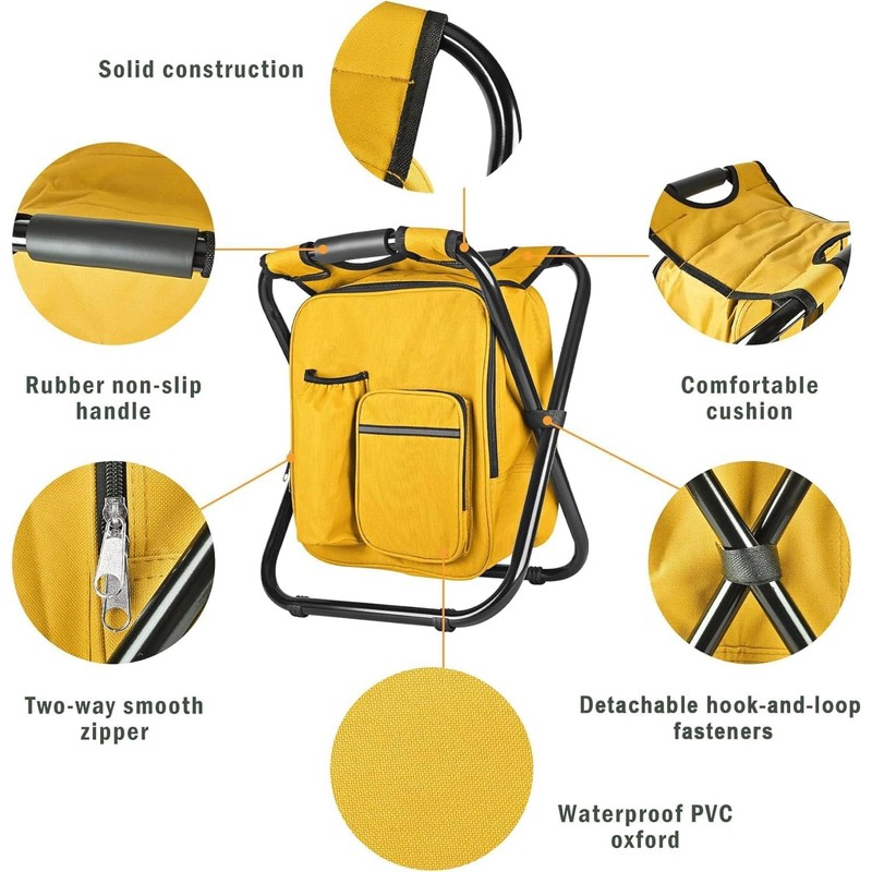 Kikerike Backpack Stool Cooler Chair Heavy Duty 300 LBS Max
