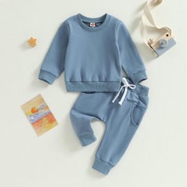MAYUMMPY - Conjunto de sudadera con cuello redondo para bebés y niñas, conjunto de pantalones deportivos para otoño e invierno, Azul, 18-24 Meses