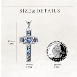 YFN Star of David Necklaces for Women Men Sterling Silver Cross Celtic Abalone Shell Necklaces Gifts, Sterling Silver, No Gemstone