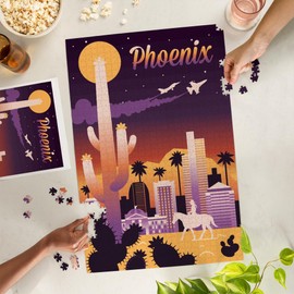 Lantern Press 1000 Piece Jigsaw Puzzle, Phoenix, Arizona, Retro Skyline Chromatic Series