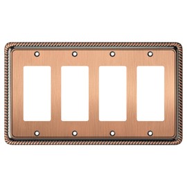 Henne Bery Rope Edge Decorative Wall Plate Switch Plate Outlet Cover (Quad Decorator, Antique Copper)