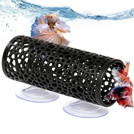 Hollow Betta Fish Tunnel,Small Hole Hollow Betta Fish Cave,Betta Fish Tube Tunnel Toy,Aquarium Betta Tunnel with Suction Cups,Aquarium Decor Fish Tank Accessories Decorations Hideout Tube (Black)