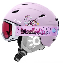 OutdoorMaster Anoa Kids Ski Helmet and Goggles Set - Snowboard Helmet with Protective Ski Goggles - Adjustable Snow Helmet, Certified Snow Sports Helmets for Boys, Girls & Youth - Pink Unicorn, S