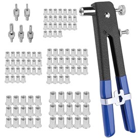 JONMON Rivet Gun Tool, Heavy Duty Hand Pop Riveter Blind Nut Insert Tool kit with 110Pcs M3/M4/M5/M6/M8 Threaded Rivets and Nosepiece Set for Furniture, Decration, Car, Trailer, Boat