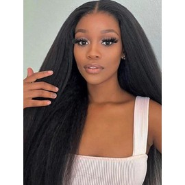 ISEE 3 In 1 Half Wig Kinky Straight Glueless Wigs Human Hair Comfortable Fit No Glue Needed Wear & Go Seamless Clip In Wigs 20 Inch