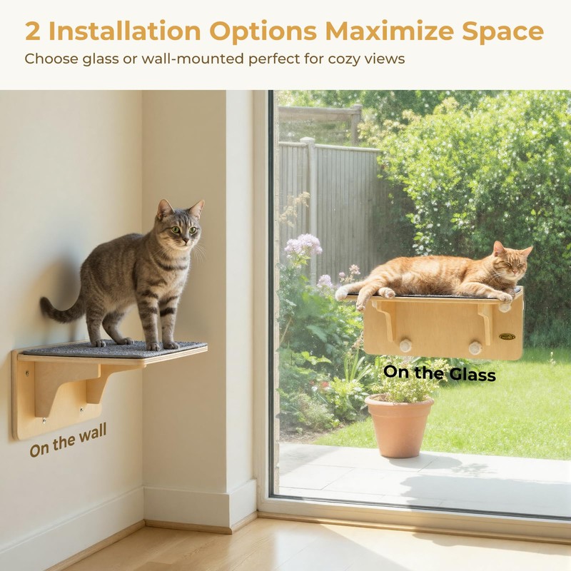 Pecute 2-in-1 Cat Window Perch & Wall Shelves, Cat Hammock