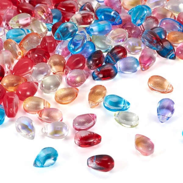 Beadthoven 120Pcs Transparent Teardrop Glass Beads Water Drop Crystal Glass