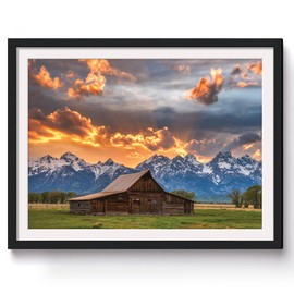 Fine Art Canvas Farmhouse Moulton barn sunset fire Wall Decor by Artist Darren White Photography for Living Room, Bedroom - Ready to Hang - Framed Print (Classic) - 20 in. X 15 in, Classic Black