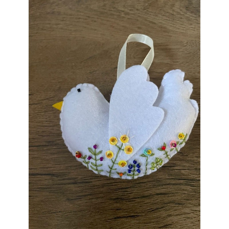 Handmade felt Easter decorations hanging ornaments bunny, chicken, egg (white