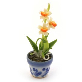 MyTinyWorld Dolls House Miniature Orange and White Dendrobium Orchid