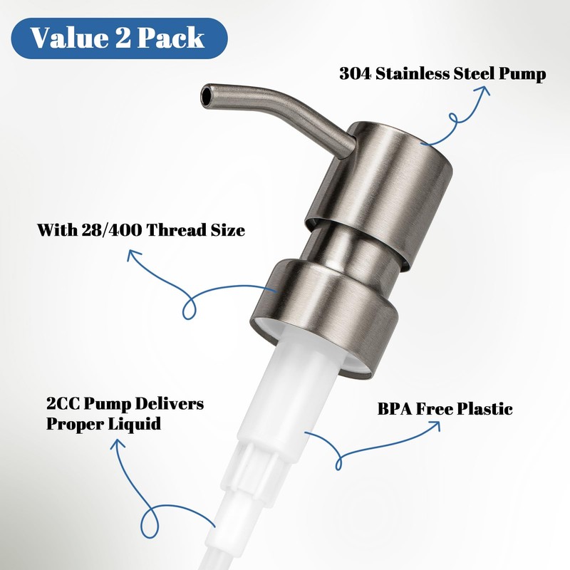 UHEY HOME 304 Stainless Steel Soap Dispenser Pump Replacement for