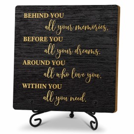 Graduation Decorations, Graduation Gifts for Her Him, Black Gold Office Decor Wooden Sign with Iron Stand for Desk Table Shelf 5 x 5 Inches - A02
