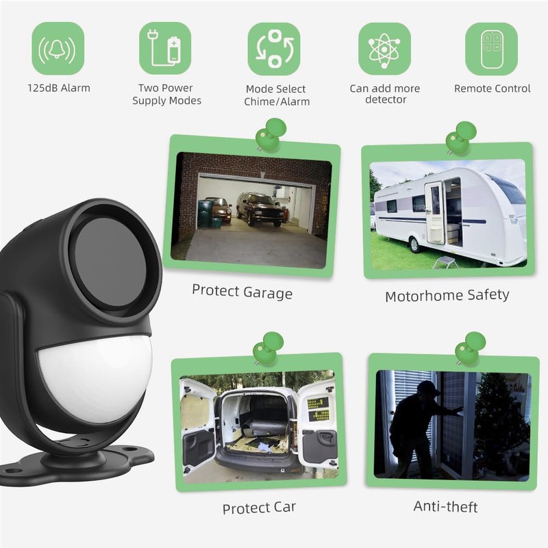 Luckydeer 125dB Loud Motion Sensor Alarm with 328ft Remote Control(40ft