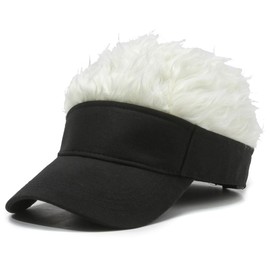 Novelty Hair Visor Sun Cap Wig Peaked Baseball Hat with Spiked Hairs Black Beige